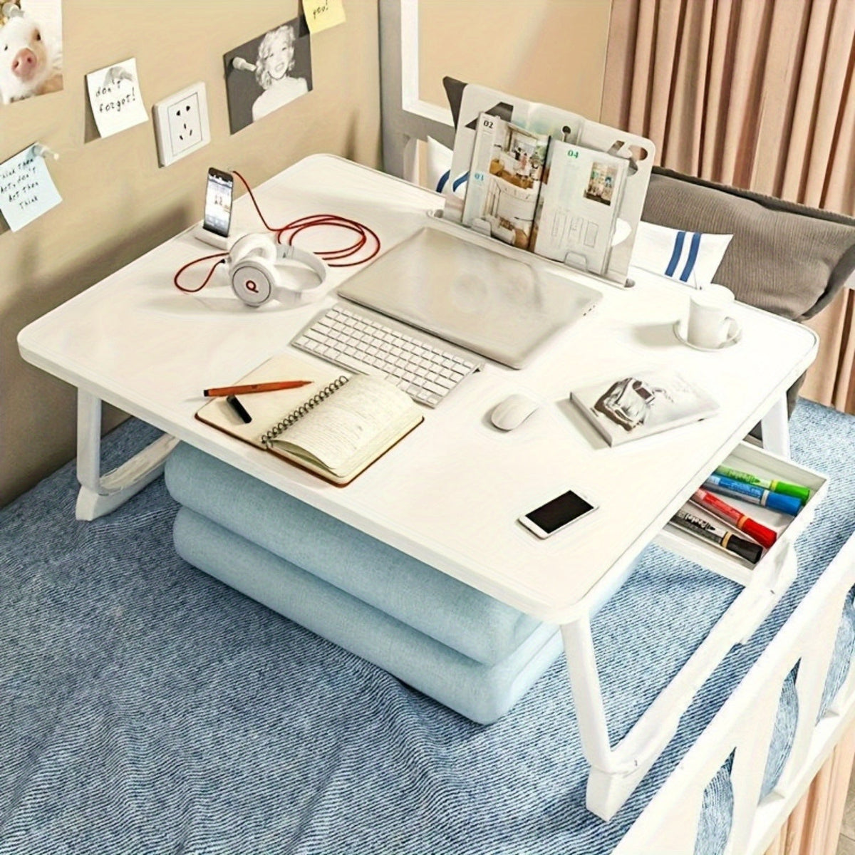 Folding Laptop Table with Wood Top