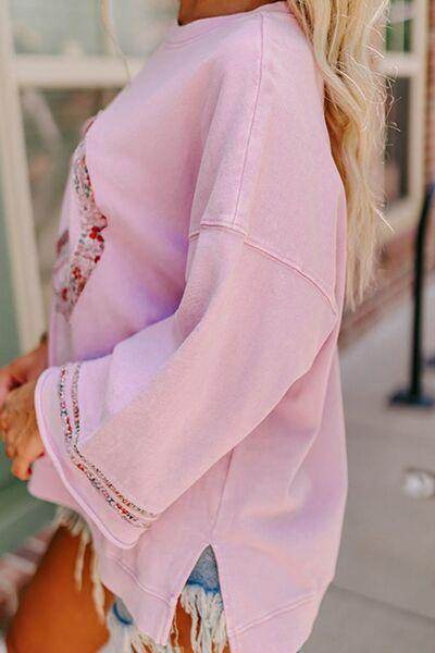 Peace Patch Round Neck Long Sleeve Top for Women Fashion
