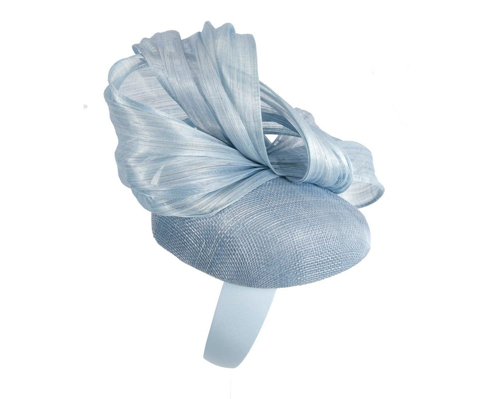 Corn Blue pillbox fascinator with silk abaca bow by Fillies Collection