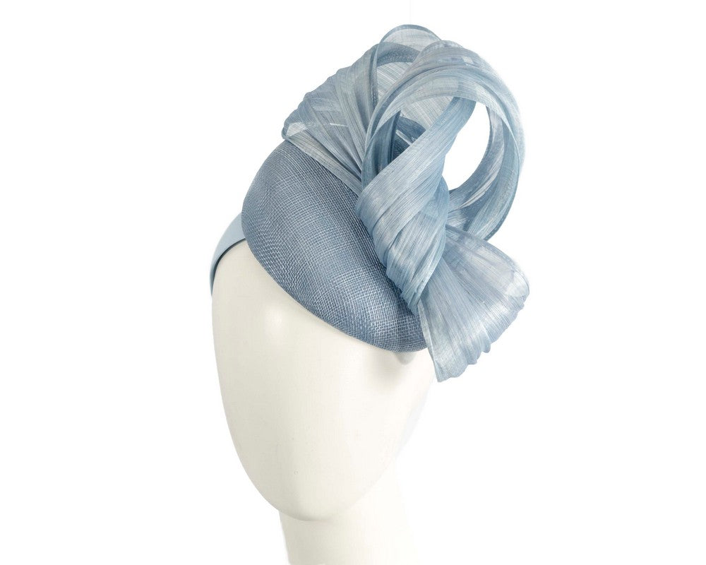 Corn Blue pillbox fascinator with silk abaca bow by Fillies Collection
