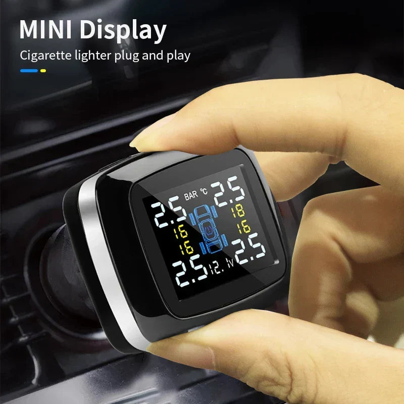 Smart USB Wireless Tire Pressure Monitoring System with Solar Charging Black
