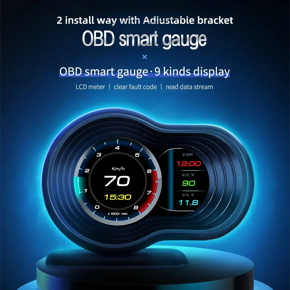 OBD2 Car HUD F9 Digital Head Up Display with Smart Alarm Black