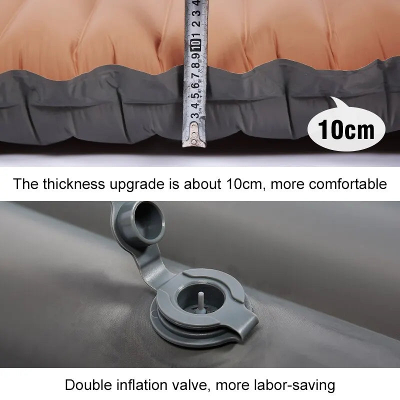 Ultralight Self-Inflating Sleeping Pad 10cm Thick Camping Air Mattress Khaki