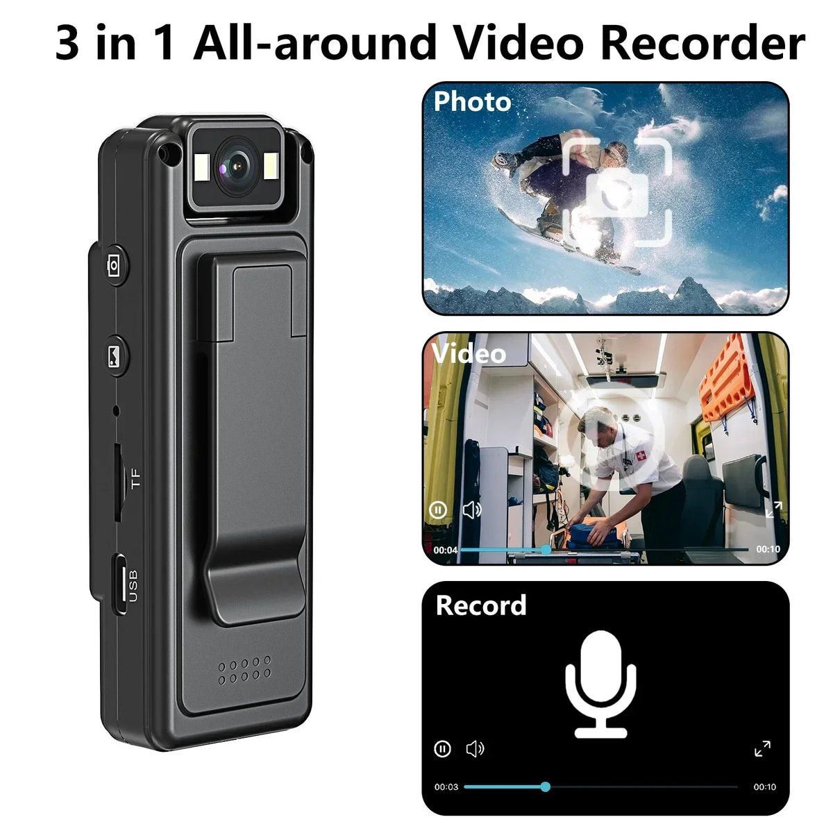 Portable 1080P HD Body Camera with 64GB Card – Black