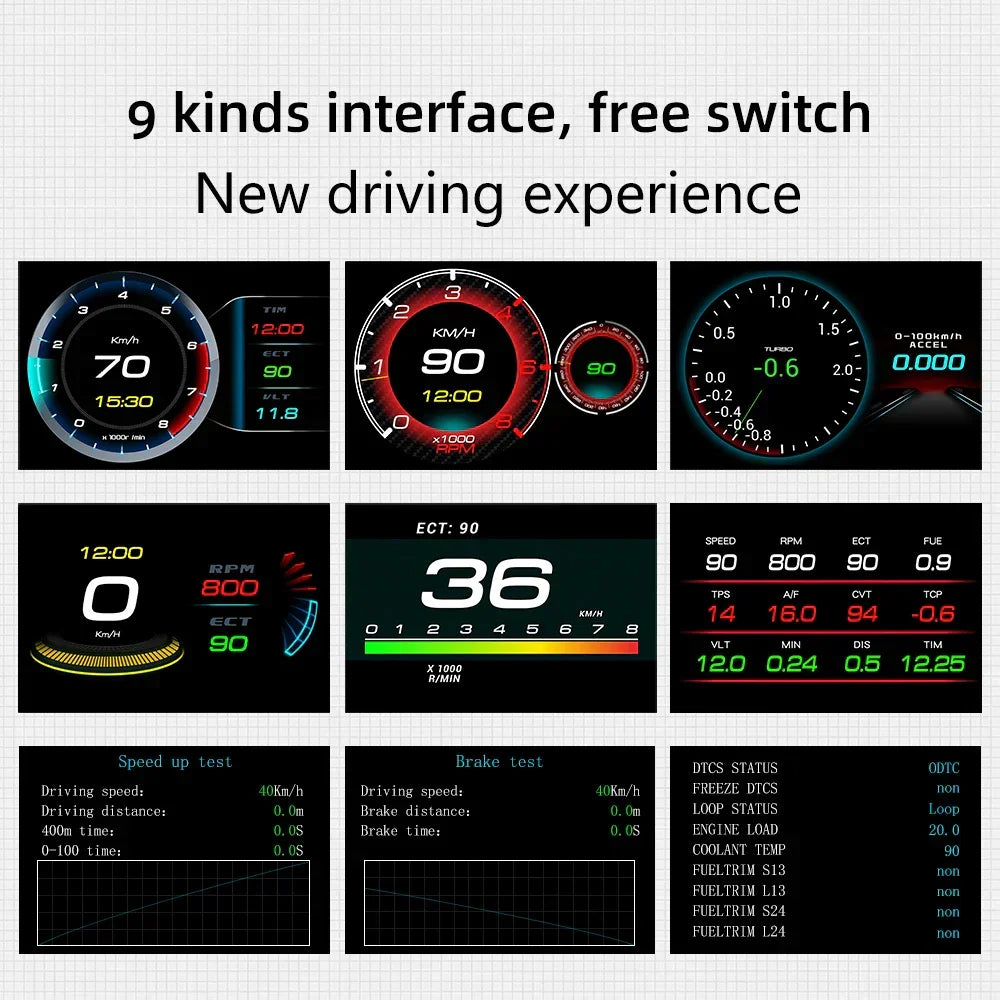 OBD2 Car HUD F9 Digital Head Up Display with Smart Alarm Black