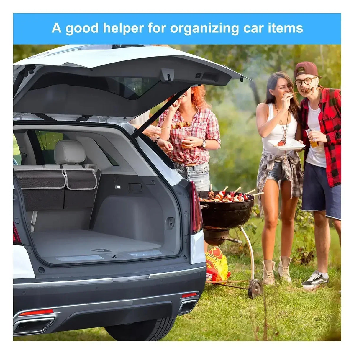 2-in-1 Car Trunk & Backseat Organizer High-Capacity Oxford Storage Bag Black