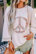 Peace Patch Round Neck Long Sleeve Top for Women Fashion