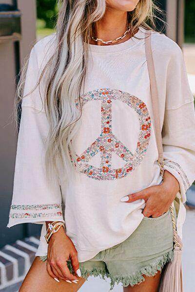 Peace Patch Round Neck Long Sleeve Top for Women Fashion