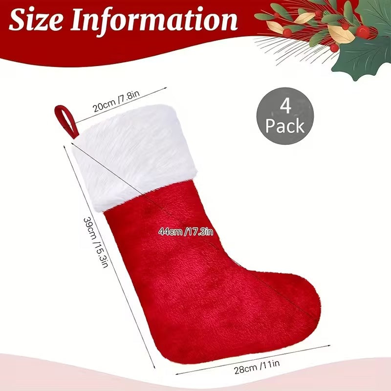 Classic Christmas Stockings Polyester Velvet Tube Socks (4pc)