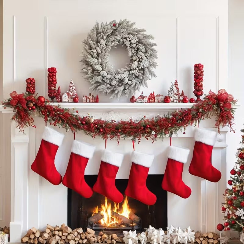 Classic Christmas Stockings Polyester Velvet Tube Socks (4pc)